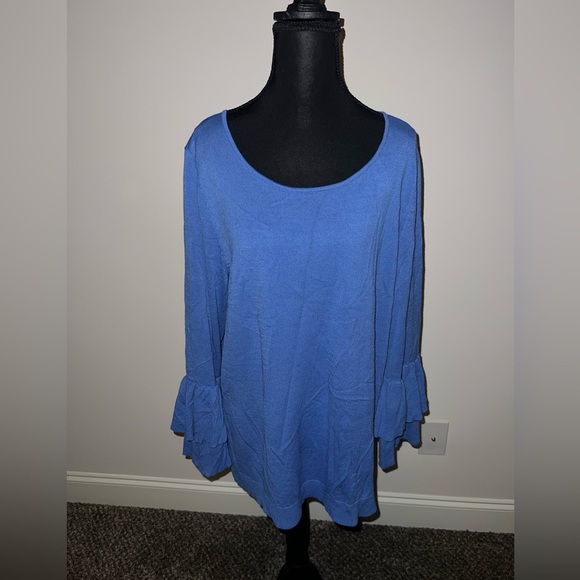 Talbots Tops - Talbots Blue Sweater Blouse with Ruffle Sleeves